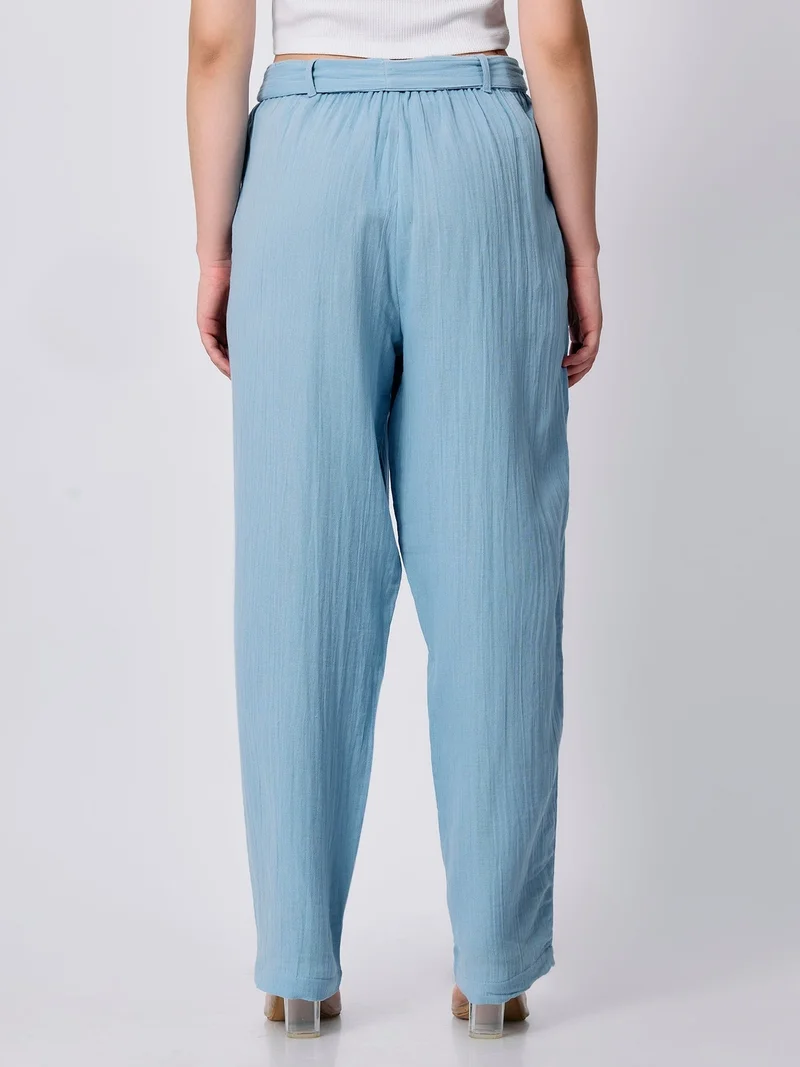 Outzidr blue Blue Printed Straight Fit Trouser for Women | Best Price UAE